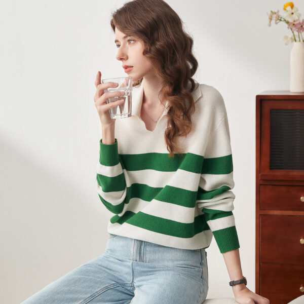 Elevate your casual wardrobe with our 100% Wool Cozy Striped Knit Sweater. This stylish piece combines comfort and contemporary design