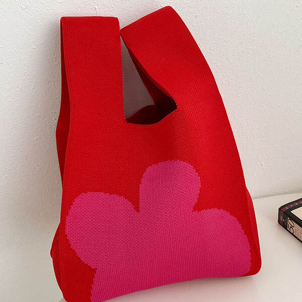 Flower Contrast Color Knitting Bags Accessories RED-One_size SkuCY-!114785MaterialDacron FeatureContrast Color OccasionCasual