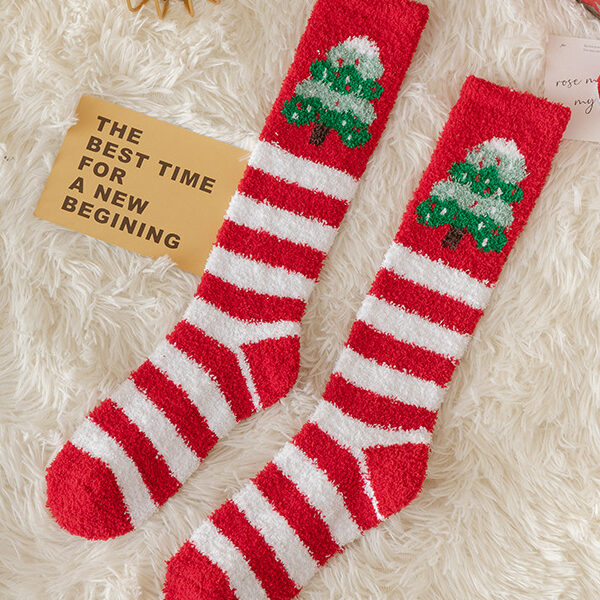 Festival Christmas Keep Warm Contrast Color Socks Accessories STRIPES-One_size SkuCY-!111796MaterialCoral Fleece FeatureKeep Warm