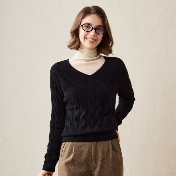 Wrap yourself in warmth and elegance with our Women's Cable Knit V-Neck Sweater. This timeless piece is designed with a classic cable knit texture that not only looks chic but also provides cozy comfort. The deep V-neckline adds a modern twist