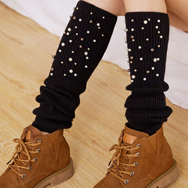 Knitted Bead Decoration Keep Warm Solid Color Leg Warmers Accessories BLACK-One_size SkuCY-!111564MaterialFiber Blended