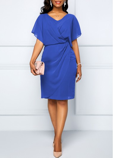 ROTITA V Neck Short Sleeve Dusty Blue Dress