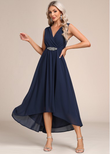 ROTITA Sleeveless High Low Navy Blue Dress