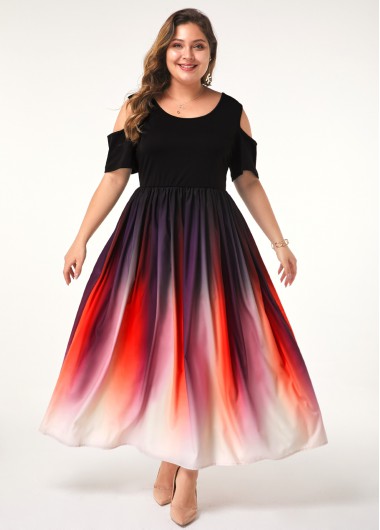 Round Neck Cold Shoulder Ombre Dress