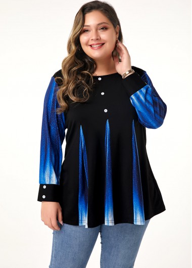Ombre Button Detail Long Sleeve T Shirt