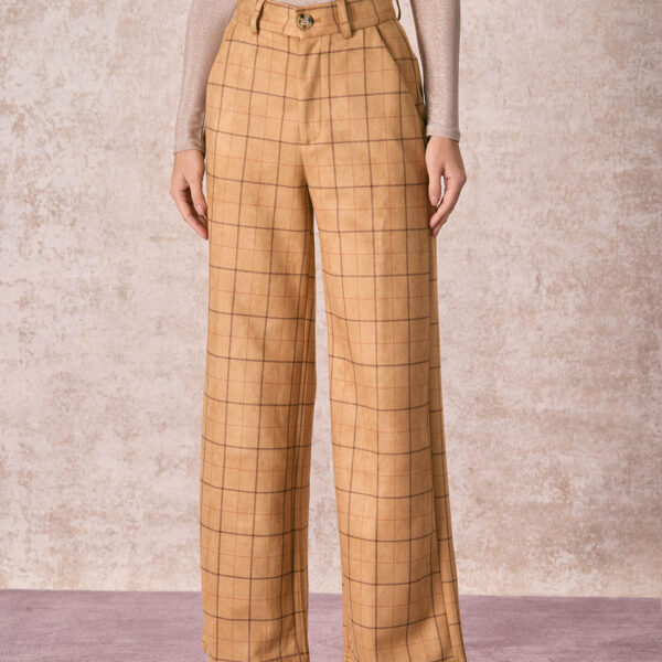 Details:- Khaki- Daily- Fashion- Plaid- Pockets- Button Fly- High Waisted- Normal- Regular Fit- 90% Polyester