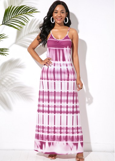 Spaghetti Strap Printed Ladder Cutout Back Maxi Dress