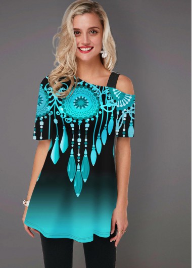 Gradient Tribal Print Short Sleeve T Shirt
