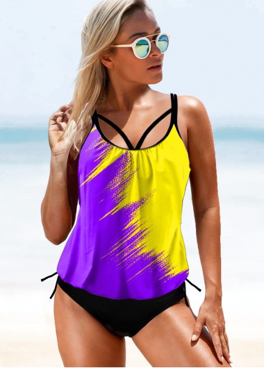 Printed Wide Strap Tie Side Tankini Set
