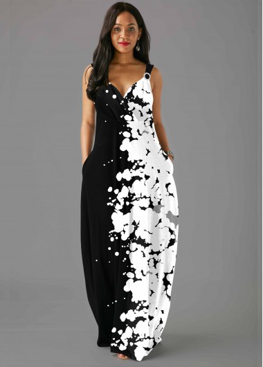 Spaghetti Strap Side Pocket Printed Maxi Dress