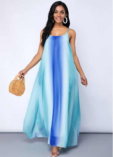 Pocket Tie Dye Print Spaghetti Strap Maxi Dress