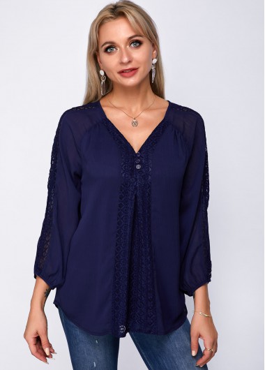 Lace Panel Three Quarter Sleeve Blouse