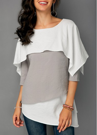 ROTITA Layered Hem Contrast Overlay Detail Blouse