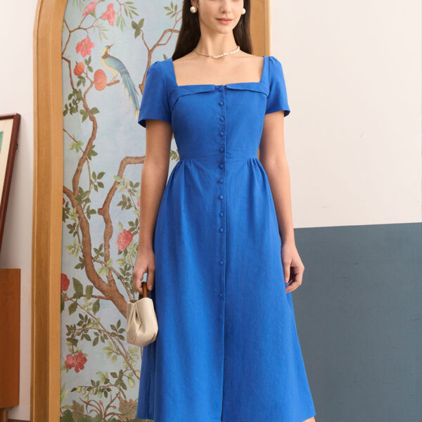 Fabric:This Button Midi Dress is made of Cotton. Cotton fabric features humidity balance