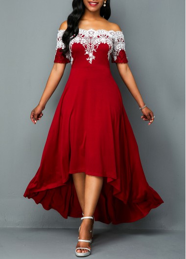 Off Shoulder Lace Panel High Low Dress