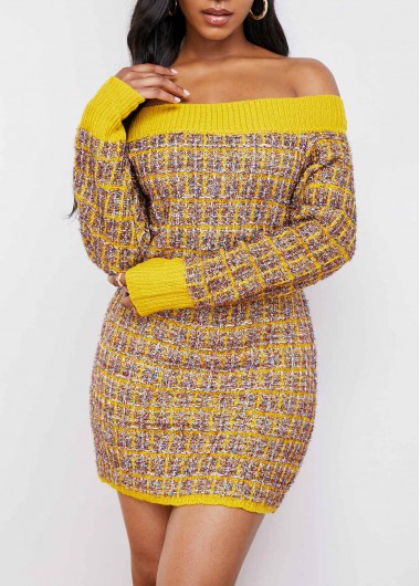 Off Shoulder Long Sleeve Contrast Sweater Dress