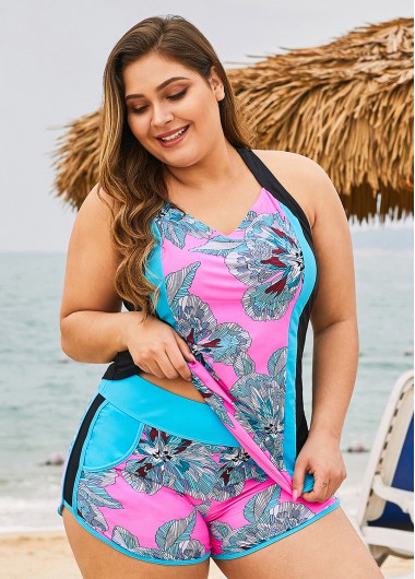 Tribal Print Cross Strap Plus Size Tankini Set