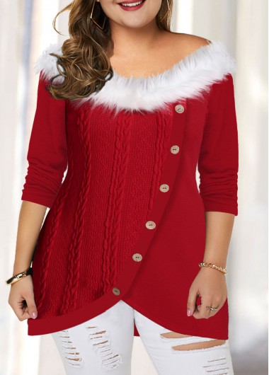 Tulip Hem Fluffy Collar Plus Size T Shirt