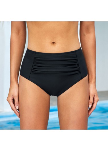Ruched Mid Waist Black Swimwear Panty