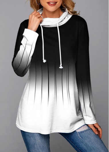 ROTITA Ombre White Cowl Neck Long Sleeve Sweatshirt