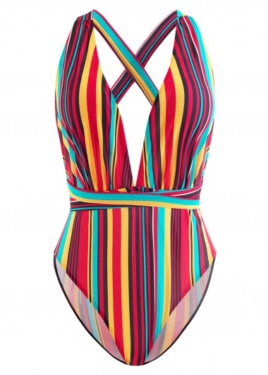 ROTITA Halter Rainbow Stripe One Piece Swimwear