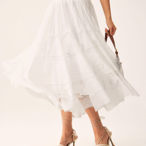 Fabric:This Lace Midi Skirt is made of Polyester. Polyester is an artificial fiber that feels soft