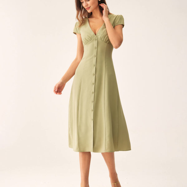 Fabric:This Button Midi Dress is made of Polyester. Polyester is an artificial fiber that feels soft