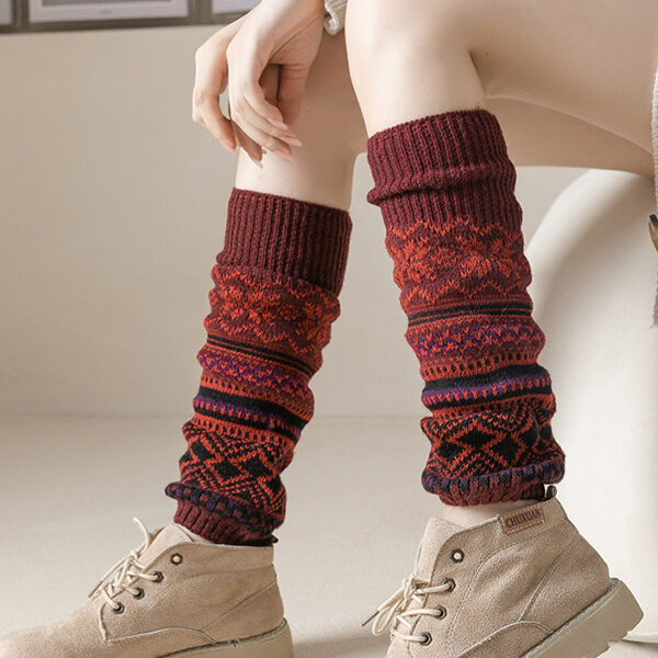 Casual Wool Keep Warm Printed Leg Warmers Accessories BURGUNDY-One_size SkuCY-!112879MaterialWool FeatureKeep Warm