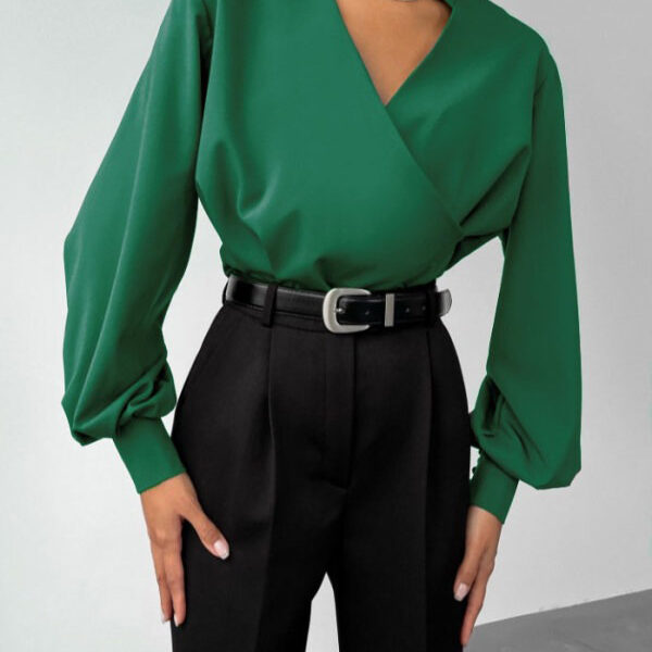 SkuCY-!104465MaterialCotton-blend StylePuff Sleeves FeatureSolid Color NecklineV-neck OccasionCasual