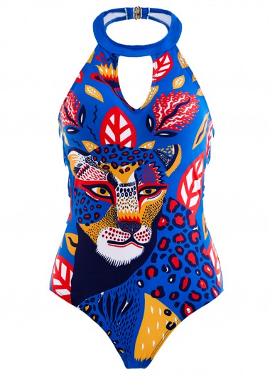 ROTITA Lace Up Animal Prints One Piece Swimwear
