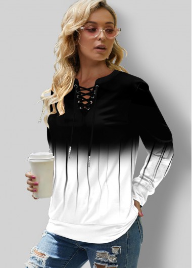 Long Sleeve Ombre Lace Up Sweatshirt