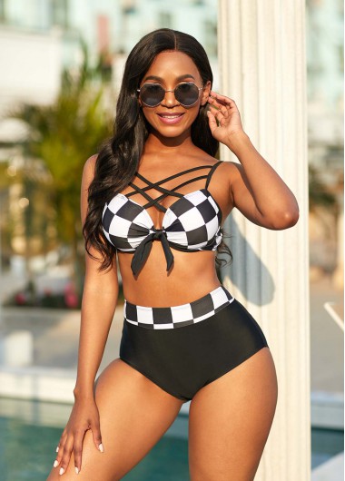High Waisted Plaid Bowknot Bikini Set