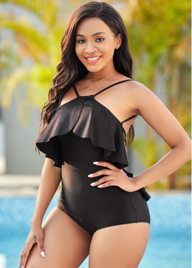 ROTITA Ruffle Overlay Tie Back One Piece Swimwear