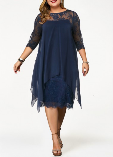 Navy Plus Size Lace H Shape Dress
