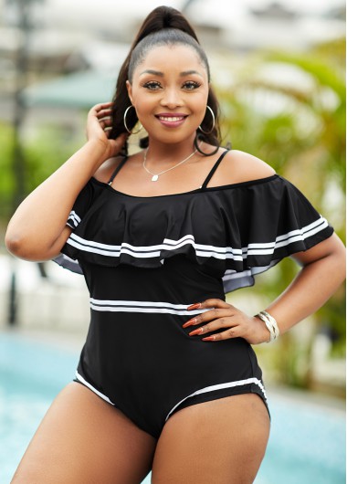 Contrast Stitch Flounce Plus Size One Piece Swimwear