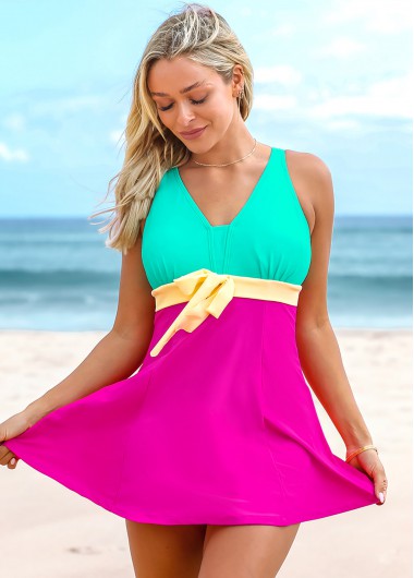 Color Block Wide Strap Swimdress and Shorts