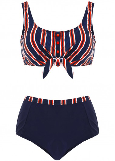 ROTITA Striped High Waisted Bowknot Bikini Set