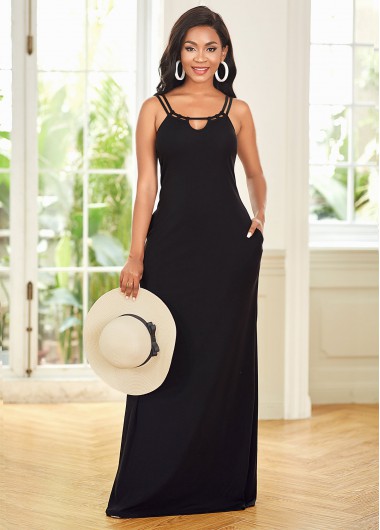 Spaghetti Strap Cutout Neck Solid Maxi Dress