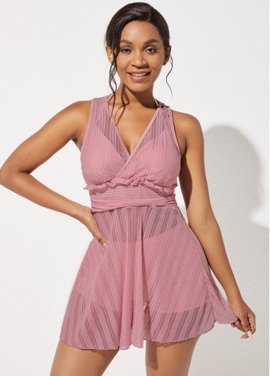 Mesh Wide Strap V Neck Swimdress and Shorts
