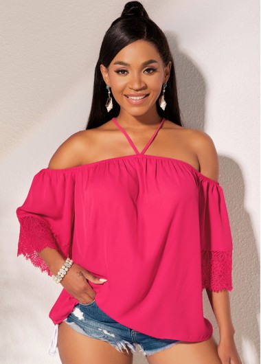 ROTITA Criss Cross Back Lace Cuff Off Shoulder Blouse