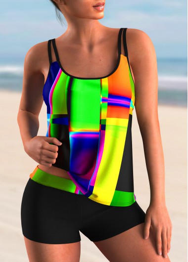ROTITA Colorful Printed Spaghetti Strap Tankini Set