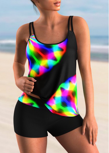 Colorful Tribal Print Spaghetti Strap Tankini Set