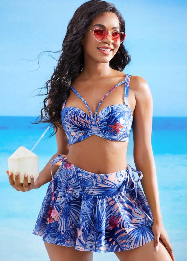 Leaf Print High Waisted Bikini Set