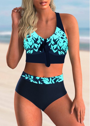 High Waisted Printed Bowknot Bikini Set