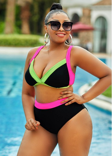 High Waisted Plus Size Contrast Bikini Set