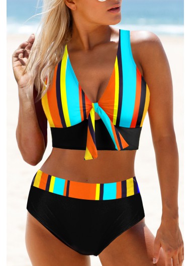 ROTITA Criss Cross Back Rainbow Stripe Bikini Set