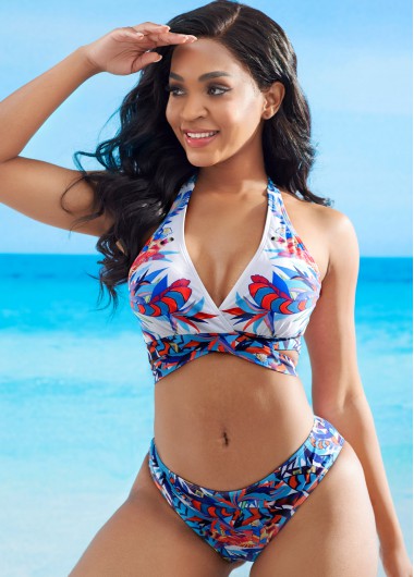 Halter Cross Front Tie Back Bikini Set