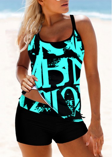 Letter Print Cross Strap Tankini Set