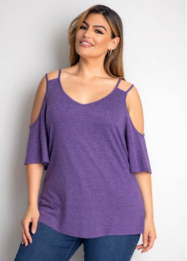 Solid Plus Size Cold Shoulder T Shirt