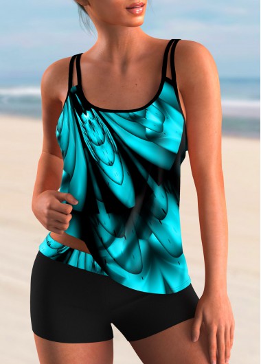 Spaghetti Strap Printed Tankini Set